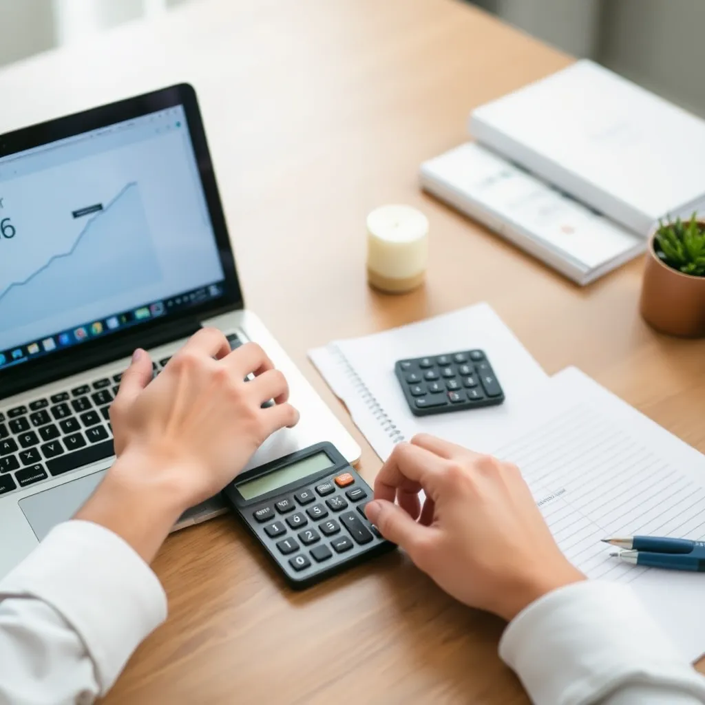 Person plant ihre finanzielle Strategie mit Laptop und Notizen