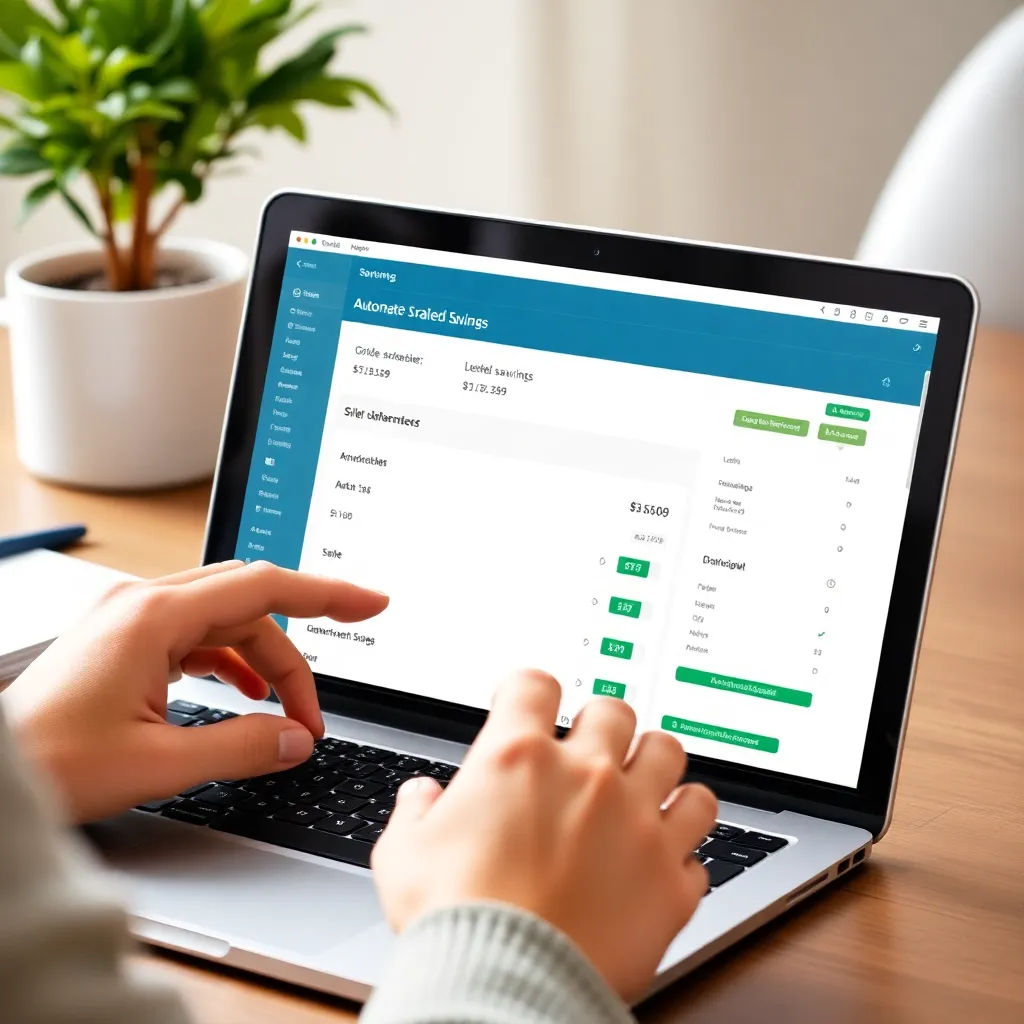 Person richtet am Laptop automatisierte Sparfunktionen ein