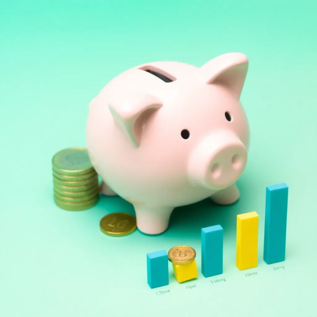 Sparschwein mit Euro-Münzen und Finanzgrafiken